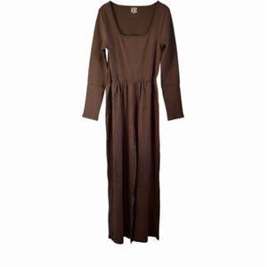OQQ Brown Long Sleeve Square Neck Wide Leg Jumpsuit sz Large
